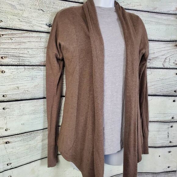 Express Women’s Brown Open Front Cardigan Sweater Small Rayon Cashmere Blend Dra - Picture 2 of 7